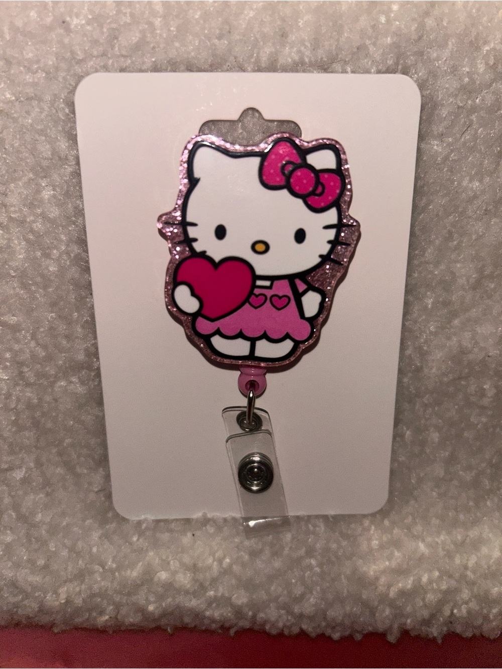 Sanrio Hello Kitty Pink Heart Badge Reel - Cute ID Holder